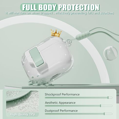【مع قفل أمان】 غطاء حافظة AirPods الجيل الثالث 2021، حافظة شفافة من مادة TPU لحافظة AirPod الجيل الثالث مع مجموعة منظف وحزام معصم محمول للنساء البنات - وردي شفاف in Kuwait