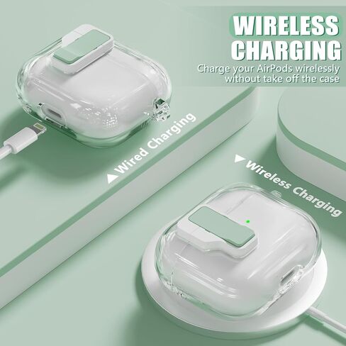 【مع قفل أمان】 غطاء حافظة AirPods الجيل الثالث 2021، حافظة شفافة من مادة TPU لحافظة AirPod الجيل الثالث مع مجموعة منظف وحزام معصم محمول للنساء البنات - وردي شفاف in Kuwait