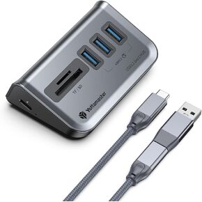 Yottamaster USB Hub مع قارئ بطاقة SD، محور USB3.0 لسطح المكتب المثلث مع 3 منافذ USB A 3.0، قارئ بطاقة TF وSD مع كابل بطول 1.64 قدم للكمبيوتر الشخصي والكمبيوتر المحمول (لا يدعم الشحن)