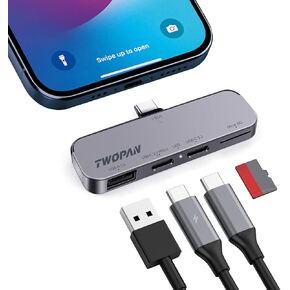 USB C iPhone Hub for ProRes Video Recording - Ultra-Slim Aluminum USB 3.2, Dual USB-C, Micro SD, and Charging Port Hub for iPhone 15 Pro/Pro Max