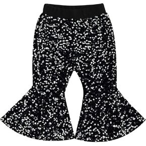 Qiylii Toddler Girl Bell Bottoms Pink Sequins Flared Pants Elastic Waist Sequin Halloween Trousers Outfits