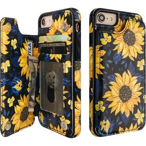 HAOPINSH for iPhone SE(2022)/(2020) iPhone 7/8 Wallet Case with Card Holder, Floral Flower Flip Folio PU Leather Kickstand Card Slots,Double Magnetic Clasp Shockproof Case 4.7"