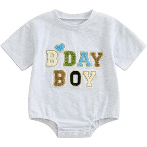 Kayotuas 1st Birthday Outfit Girl,First Birthday Outfit Boy,Baby Tshirt Bubble Romper Cute Embroidery Short Sleeve Bodysuit