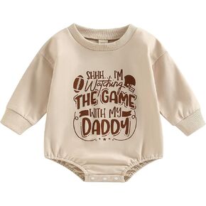 Newborn Baby Boys Football Outfit Rugby Game Day Letter Print Romer Long Sleeve Sweatshirt Tops Fall Clothes
