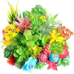 WILLBOND 50 Pcs Bulk Mini Artificial Succulents Plants Assorted Unpotted Realistic Plants Fake Textured Succulent Picks Realistic Plastic Cactus Stems for Succulent Garden Home Decor (Large Style)