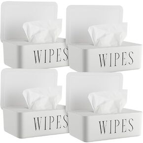 4 Pack Baby Wipes Dispenser Refillable Wipe Holder with Lid Toilet Wipes Container for Bathroom Tissue Paper Storage Box for Home Office (Black)