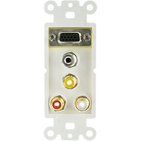 Decora 2 RCA Wall Plate Insert, White, RCA Stereo Couplers (Red/White), 2 RCA Female Insert for sub woofer, Stereo Ports in Kuwait
