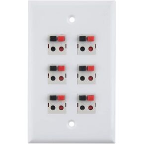 6 Port Speaker Jack Speaker Module Keystone Single Gang Wall Plate Speaker Wall Plate for Home Theater - White (6-Port)
