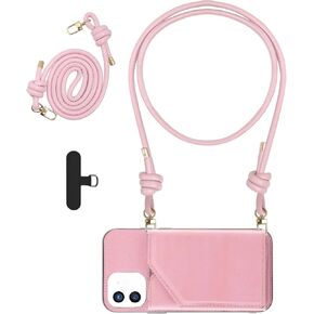 Phone Lanyard Crossbody Chain Strap,Universal PU Leather Phone Case Chain Neck Hanging&Crossbody Strap with Phone Tether Tab for Most Smartphone Cases,Keys,Bags,Work Permit.Brown