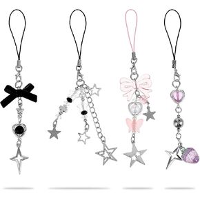 4Pcs Cute Phone Charms, Cell Phone Charm Kit Mobile Phone Pendant Pink Strawberry Butterfly Star Cute Phone Charm Phone Accessories for Phone Bag Keychain Camera Decor