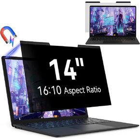 Magnetic 14 Inch Laptop Privacy Screen for 16:10 Computer Monitor, Removable Anti Glare Blue Light Filter Protector, 14 in Privacy Shield Compatible with Lenovo Hp Dell Acer Asus Thinkpad Envy Xps