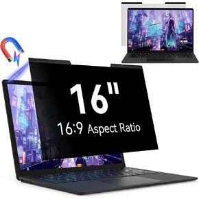 Magnetic 16 Inch Laptop Privacy Screen for 16:9 Computer Monitor, Removable Anti Glare Blue Light Filter Protector, 16 in Privacy Shield Compatible with Lenovo Hp Dell Acer Asus Thinkpad Envy Xps