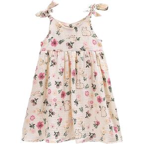Toddler Girls Summer Dress Floral Cotton Casual Outfits Bow Straps Sleeveless Beach Dresses 2-7Y in Kuwait