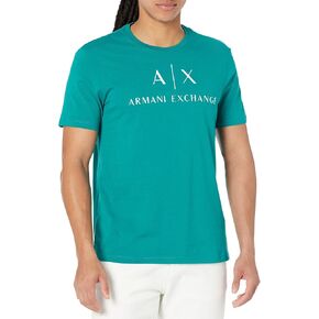 تي شيرت A｜X ARMANI EXCHANGE للرجال بقصة ضيقة من القطن جيرسي ذو الشعار الكلاسيكي