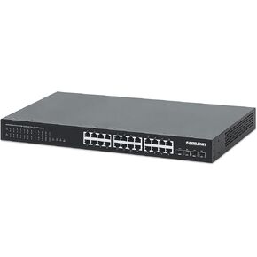 Intellinet 24-Port Unmanaged PoE+ Gigabit Ethernet Switch - 370W Power Budget, 4 x 10 Gbps SFP+ Ports, Rackmount / Desktop, Autosensing Ports, Sturdy Metal - 3 Yr Mf Warranty - 561761