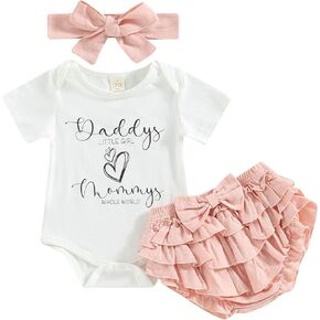 Daddys Girls Baby Clothes Newborn Baby Girl Outfit Short Sleeve T Shirt and Ruffle Shorts Summer Clothing Sets