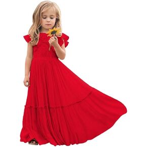JISISANG Boho Flower Girl Ruffle Chiffon Dress Lace Embroidery First Communion Dress Ruched A-Line Long Wedding Party Dresses