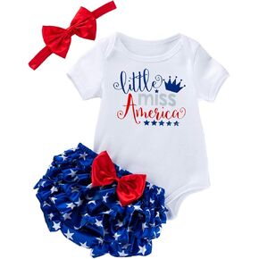 Newborn Baby Girls 3Pcs 4th of July Outfits Ruffle Sleeve Romper Tutu Bloomers Shorts Set Independence Day Clothes