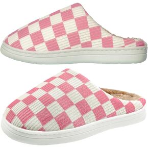 Slippers for Women Men with Memory Foam,Checkered Slippers for Women,Unisex Fuzzy House Shoes Slippers Outdoor Indoor,Plaid Scuff Slides,Comfy Slipper with Faux Fur Lining