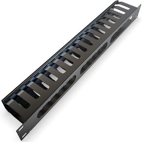 Cable Management Raceway - 1U Wire Manager (16 Rings with Cover) Horizontal Rackmount Panel for 19" Server Rack Network Cabinet - Tupavco TP1715