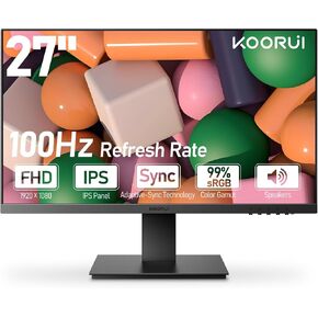 شاشات كمبيوتر KOORUI مقاس 27 بوصة عالية الدقة بالكامل (1080 بكسل) 100 هرتز IPS مع منفذ HDMI وVGA sRGB بنسبة 99%، وVESA، ومكبر صوت مدمج بدون إطار مجانًا (N02) in Kuwait
