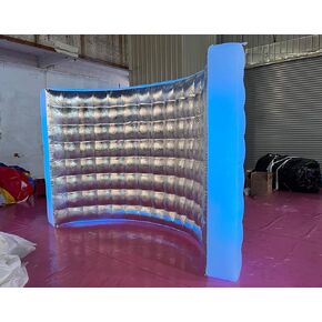 Silver Inflatable Photo Booth Wall with Led Lights |10' L x 5' W x 7.6' H| Inflatable Photo Booth Backdrop for Advertising, Bars, Shopping Malls, Party Wedding