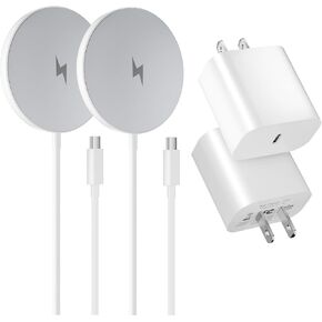 2 Pack Compatible with Apple Mag Safe Charger, 15W Magnetic Wireless Charger Pad with USB C Fast Charging Blocks for iPhone 15/14/13/12 Series AirPods 3/2/Pro 2/Pro Mag-Safe Original Replacement