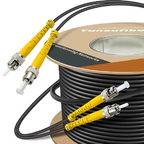 3ft / 1m Armored OD-5mm OFNR OS2 ST to ST Single Mode Fiber Cable, ST-ST Fiber Optic Patch Cord, Duplex 9/125um SMF Optical Jumper, Black, Riser Rated