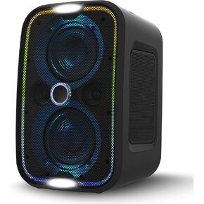 Brookstone Bluetooth Speakers, IPX5 Waterproof Outdoor Speaker, Portable Bluetooth Speaker with LED Light Show, 60 Watt RMS Speaker, Wireless Charging Pad for Smartphone, Connect Multiple Speakers