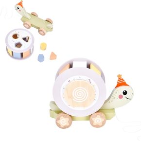 Childlike Behavior Wooden Pull Along Toy - Wood Tortoise and Rainbow Snail - Toddler Pull Behind Toys with Sorting Wheel - Wooden Toys - Stacking Toy Gift for Baby - 7.5 x 10 inch