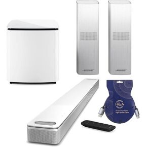 Smart Ultra Dolby Atmos Soundbar, White, Bundle with Bass Module 700 and 2X Surround Speakers 700 + H&A Brand 10' HDMI Cable