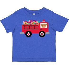 inktastic Valentine Fire Truck Heart Bear Toddler T-Shirt