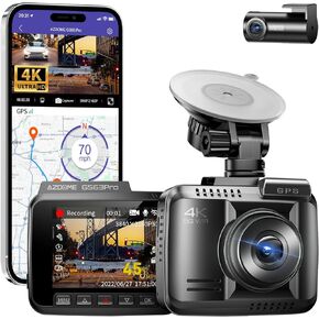 AZDOME 4K HDR Dash Cam with No-light Full-color Night Vision, 128GB eMMC, ADAS, 4K+1080P Dashcam Front and Rear, 5GHz WiFi GPS 24H Parking Mode Car Camera, GS63Pro