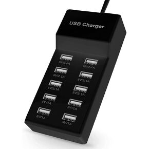 USB Charging Station, 50W10A 10-Port USB Charger Block, Multi USB Charging Station,USB Power Strip iPhone/iPad/Samsung Galaxy Note Tablet Android Smartphone Multi-Function Device,Charging(BIack)