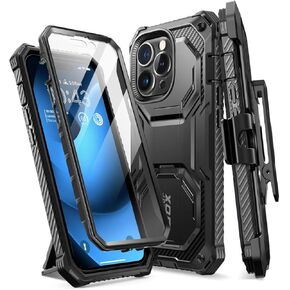i-Blason Armorbox Designed for iPhone 14 Pro Case 6.1 inch (2022 Release) with Kickstand & Belt Clip Holster, Full Body Protective Bumper Case with Built-in Screen Protector (Black)
