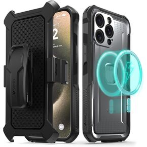 VENA vArmor Rugged Case for Apple iPhone 15 (6.1"), (Military Grade Drop Protection/Armor) Magsafe Compatible and Heavy Duty Holster Belt Clip Cover with KickStand - Graphite Gray/Black