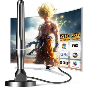 Antenna for Smart TV, Digital Antenna for TV Small Indoor Outdoor, TV Antenna for Free Local Channels with Strong Magnetic Base, Support 4K 1080p Fire TV and All Older TV -10ft Coax Cable