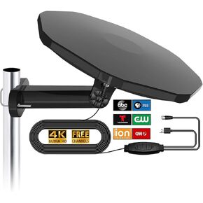 Outdoor TV Antenna 360° omnidirectional Reception Over 100 Miles Range Enhanced VHF and UHF 4K HD Digital TV Antenna, 32 feet RG6 coaxial Cable (Outdoor TV Antenna Black) in Kuwait