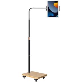 wishacc Tablet Floor Stand with Adjustable Gooseneck Mount, Swivels and Wheels for Bedside, Compatible with iPad, Galaxy Tab, Kindle and Phones