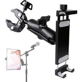 Aluminum Tablet Holder for Mic Stand, Side Mount Microphone Music Stand for All iPad, 360° Rotatabe Tablet Stand with Super Clamp Compatible for iPad Pro 12.9, Air, Mini, Galaxy Tabs, 4.7-15" Tablets