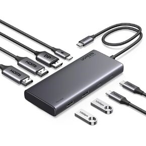 UGREEN Revodok 8 in 1 USB C Hub Triple Display Docking Station Dual HDMI, DP, 10Gbps USB C& A Data Port USB C Dock Compatible for ThinkPad, ZenBook and more