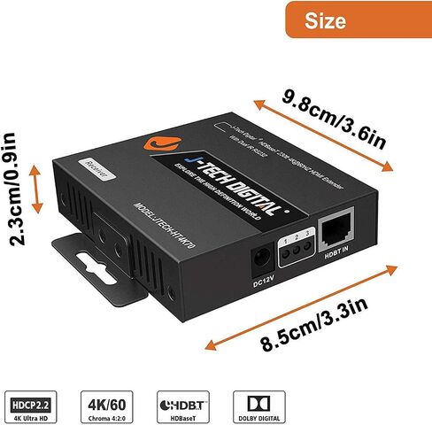 J-Tech Digital HDBaseT 4K@60HZ HDMI Extender 4K@60HZ 4:2:0, Single Cable CAT6 up to 230ft @1080P/131ft@4K, Support HDCP2.2, Deep Color, Dual IR, DTS/Dolby Digital Pass Through, CEC, RS232 in Saudi Arabia