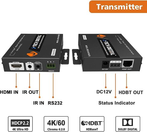 J-Tech Digital HDBaseT 4K@60HZ HDMI Extender 4K@60HZ 4:2:0, Single Cable CAT6 up to 230ft @1080P/131ft@4K, Support HDCP2.2, Deep Color, Dual IR, DTS/Dolby Digital Pass Through, CEC, RS232 in Saudi Arabia