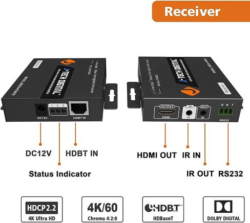 J-Tech Digital HDBaseT 4K@60HZ HDMI Extender 4K@60HZ 4:2:0, Single Cable CAT6 up to 230ft @1080P/131ft@4K, Support HDCP2.2, Deep Color, Dual IR, DTS/Dolby Digital Pass Through, CEC, RS232 in Saudi Arabia