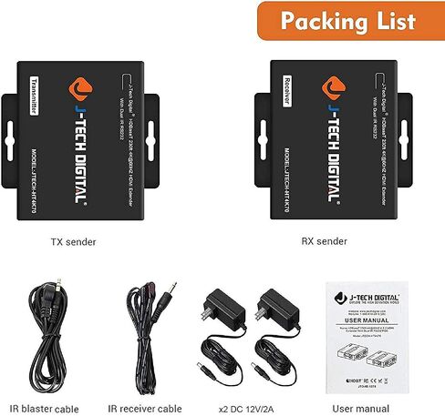 J-Tech Digital HDBaseT 4K@60HZ HDMI Extender 4K@60HZ 4:2:0, Single Cable CAT6 up to 230ft @1080P/131ft@4K, Support HDCP2.2, Deep Color, Dual IR, DTS/Dolby Digital Pass Through, CEC, RS232 in Saudi Arabia