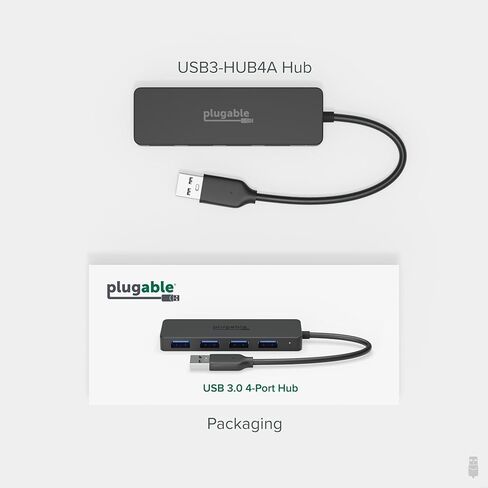 Plugable 4 Port USB Hub 3.0, USB Splitter for Laptop, Compatible with Windows, Surface Pro, PC, Chromebook, Linux, Android, Charging Not Supported in Saudi Arabia