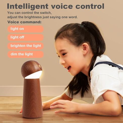 Intelligence Voice Activated Night Light,Three-Level Dimmable Touch Control Table Lights,Rechargeable Led Indoor Light for Kid in Living Room,Bedroom(Sapele in Kuwait