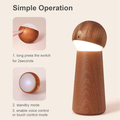 Intelligence Voice Activated Night Light,Three-Level Dimmable Touch Control Table Lights,Rechargeable Led Indoor Light for Kid in Living Room,Bedroom(Sapele in Kuwait