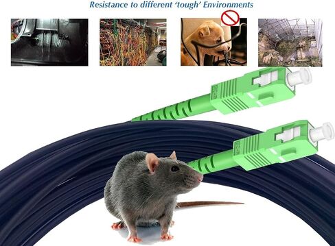 Elfcam® - 15m/49.2ft Armored Fiber Optic Cable for Outdoor and Indoor SC/APC to SC/APC Simplex Singlemode, Compatible with FTTH Cables, 15 Meters in Saudi Arabia
