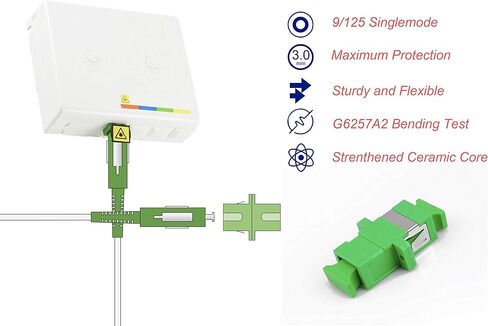 Elfcam® - 5m/16.4ft Fiber Optic Cable Singlemode SC/APC to SC/APC, Delivery with The Coupler for Extending Fiber Optic Cable, Compatible with FTTH Cable, White, 5 Meters in Saudi Arabia
